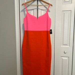 Express Body Contour Colorblock Pink and Orange Dress